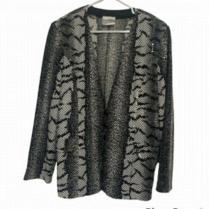 VINTAGE Joseph Ribkoff sequinned black & white polka dot animal print blazer